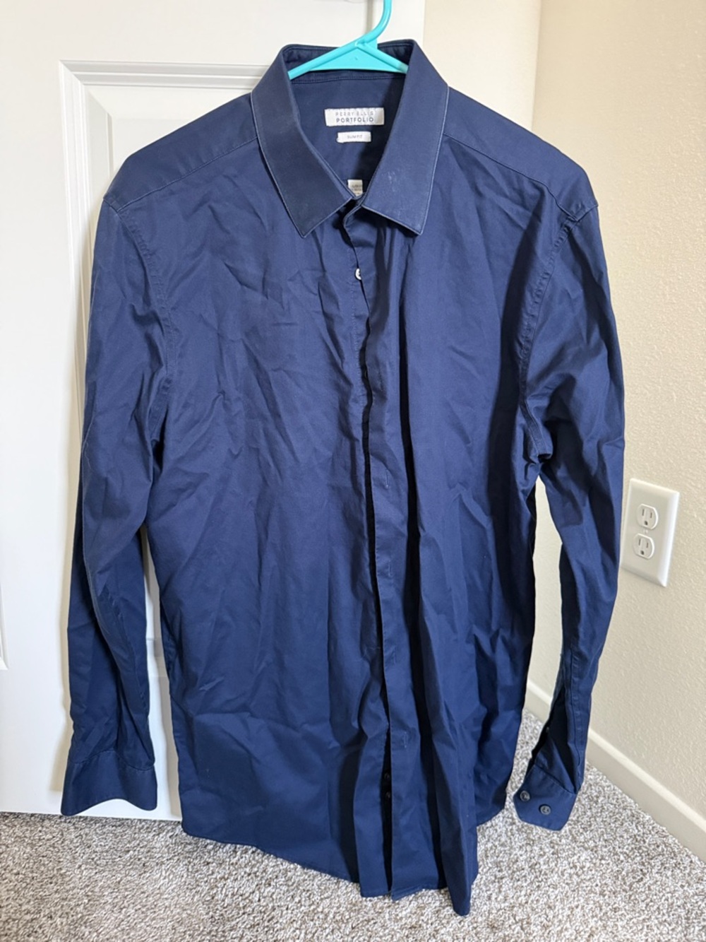 Perry Ellis Navy Blue Long-Sleeve Dress Shirt